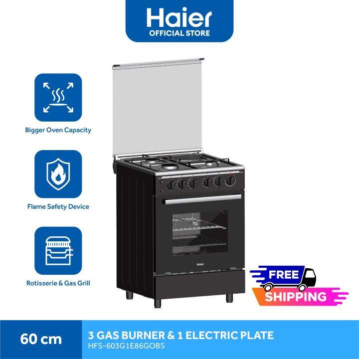 Haier HFS603G1E86GOBS 60cm Gas Range 3 Gas Burners & 1 Electric Plate