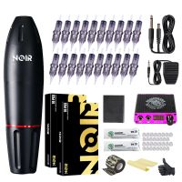 Noir Tattoo Pen Kit DragonHawk LCD Display Power Supply Inks Cup Pedal Permanent Makeup Machine 20Pcs 1RL Cartridge Needles Set Stickers