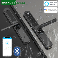 RAYKUBE กันน้ำ TTlock โทรศัพท์ APP ลายนิ้วมือประตูล็อค 304 สแตนเลส 5 วิธีการปลดล็อคทั้งสำหรับกลางแจ้งและในร่มสีดำ-hjgytyuuiytt