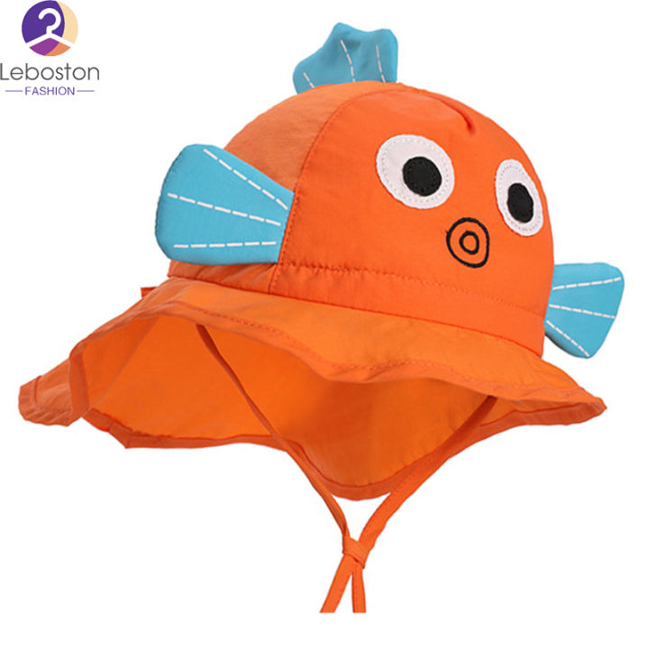 หมวกบังแดดเด็กลายการ์ตูนน่ารัก-ป้องกันคอป้องกันแสงแดดสำหรับตกปลาชายหาด