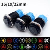 16/19/22mm Black Custom Push Button Switch High Head LED Light For Car Motorcycle Waterproof Fixed Self Reset Metal On Off 12V Power Points  Switches