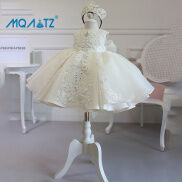 MQATZ Đầm Trang Trọng Đầm Sinh Nhật 1 Tuổi Màu Trắng Hồng Rửa Tội Cho Bé