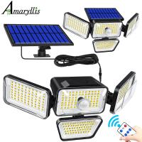 Solar Lights Outdoor 278 LED 1200LM Solar Flood Security Lights with Motion Sensor IP65 Waterproof 4 Heads Spot Wall Light