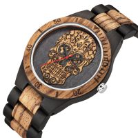 ⌚✆ Exclusively for skull wooden watch quartz wood watch double color matching watch round dial mens watch