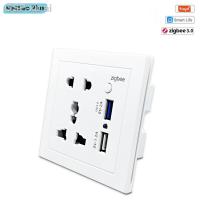 Xu Ai Tuya ZigBee ติดผนัง10A ชาร์จ USB ต่อ Pengulang Sinyal ควบคุมรีโมตควบคุมเวลาทำงานร่วมกับ Alexa Home