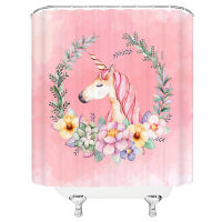 Cartoon Pattern Shower Curtains Cute Unicorn Animal Child Creativity Bathroom Decor Waterproof Polyester Cloth Curtain Set Cheap