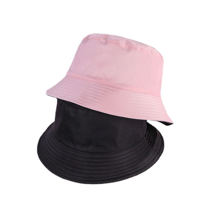 ชุดผู้หญิงชาวประมงฤดูร้อนที่เรียบง่ายหมวกสีทึบพับได้หมวกแก๊ปสำหรับทั้งชายและหญิง-topi-bucket-สองด้าน