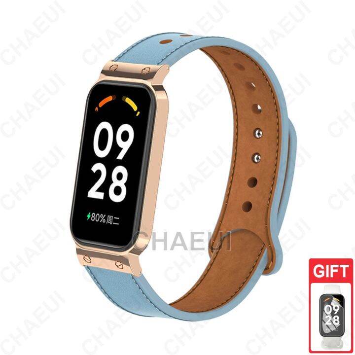 สายหนังพร้อมสร้อยข้อมือเปลี่ยนเคสโลหะสำหรับสายนาฬิกา-redmi-smart-band-2-xiaomi-mi-band-7-pro-xiaomi-smart-band-8-active-watch-strap