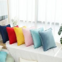 Spot parcel postins Wind Creative Solid Color Sofa Cover Fur Ball Cushion Cover Modern Simple Velvet Throw Pillowcase Ball Pillow