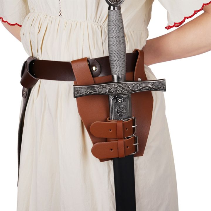 medieval-sword-belt-scabbard-steampunk-gothic-waist-sheath-holder-knight-leather-buckle-strap-holster-accessory-black