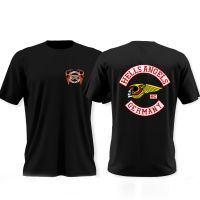 Black T Shirts For Men Cotton Summer Round Neck Tops Streetwear Double-Sided Hells Angels Brotherhood Graphics Oversized Tees