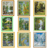 Cross Stitch Kits Joy Sunday The Stream Autumn Stamped DMC Print 11CT 14CT Counted Printing Craft Kit Embroidery Needlework Sets