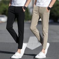 COD SDFGERTERT Korean Version Trousers Trendy Mens Ankle-Length Pants Slim-Fit Feet Summer Casual Plain Color Non-Stick Wool