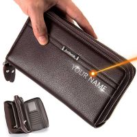 【Layor shop】 Baellerry Men Wallets Double Zipper Large Capacity Name Engraving High Quality Card Holder Male Purse Wallet For Men