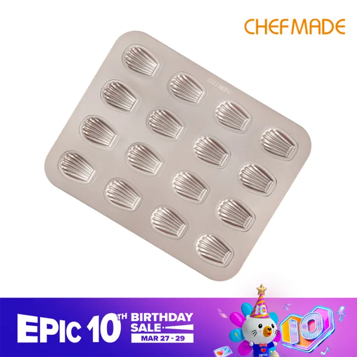CHEFMADE Madeleine Cake Mold, 16Cavity NonStick Tiny Oval Madeline Pan, FDA Approved WK9743