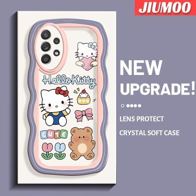JIUMOO เคสปลอกสำหรับ Samsung Galaxy A52s 5G A52 4G A52 5G น่ารักลาย Hello Kitty แฟชั่นขอบคลื่นเคสโทรศัพท์แบบใสง่ายลายการ์ตูนเลนส์กล้องถ่ายรูปป้องกันการกระแทกเคสนิ่มเคสใสซิลิโคน