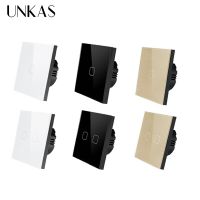 UNKAS EU/UK Standard Touch Switch 1 Gang/2 Gang 1 Way Light Wall Switch Crystal Glass Panel Electric Switch Only Touch Function