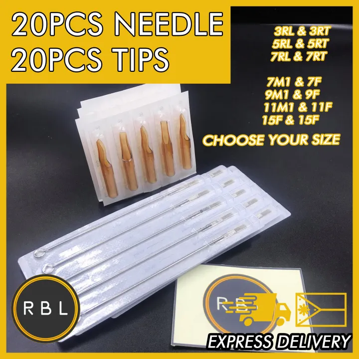 COMBO* 20pcs Tattoo Needles & 20pcs TIPS Nozzle Set CHOOSE SIZE Tattoo  Needles 3RL 5RL