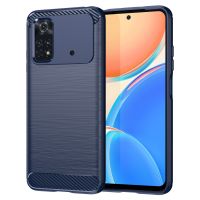 (คลังสินค้าพร้อม) สำหรับ Xiaomi Poco M4 Pro คาร์บอนไฟเบอร์เนื้อลายขนแปรงเคสโทรศัพท์ TPU (สีดำ)