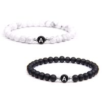 Black White Stone DIY id 26 Letters Bracelet for Women Men couple Jewelry Name Friendship Lucky Bead Bracelet Kids Family Gift