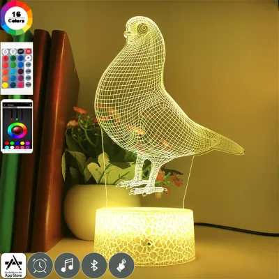 Animal Night Light Projector LED Baby Nursery Pigeon 3D Neon Desk Lamp with Lava Base Color Changing Nightlight Remote Control