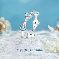 BAMOER แหวนเงินแท้925 Devil S Eyes สำหรับผู้หญิงของขวัญแต่งงานแฟชั่น Eternity Bands Turquoise SCR858