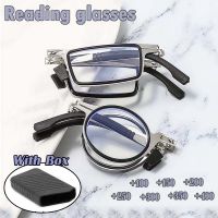 Portable Folding Reading Glasses For Men Metal Round Square Anti Blue Light Eyeglasses Men Presbyopia Gafas With Diopters Plus