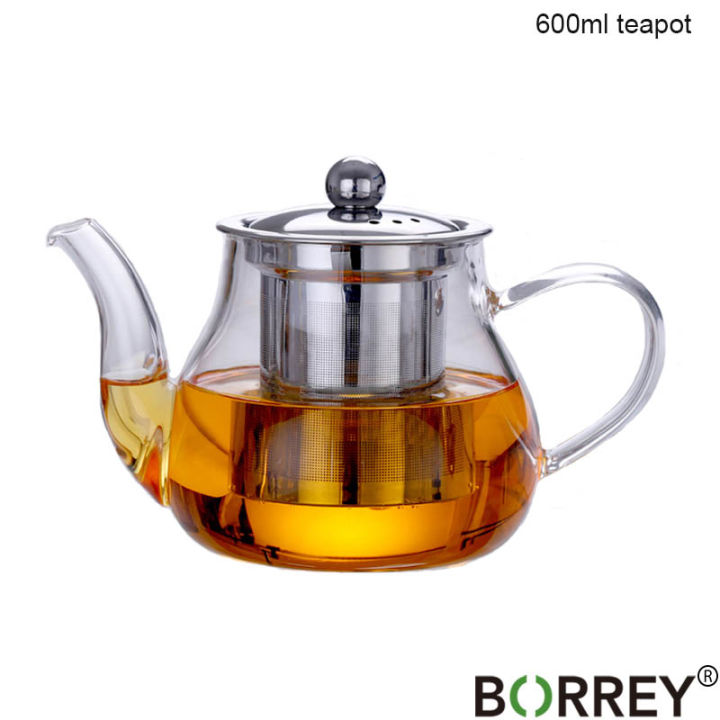 BORREY Borosilicate Glass Teapot With Removable Infuser Filter