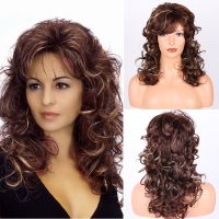 BCHR Long Brown Curly Wig Cosplay Anime Synthetic Water Wave Wigs with Bang for Women Hair