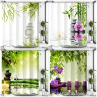 【hot】▣◊๑  Stone Shower Curtains Sets Candle Orchid Spa Scenery Fabric