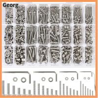 GEORG 1255Pcs M2 M3 M4 M5 ชุดแหวนรองน๊อตและน๊อต 304สแตนเลสสตีล ขนาด24นิ้ว สกรูฝาครอบซ็อกเก็ตหัวปุ่ม HEX พร้อมกล่องเก็บของ 8/10/12/16/20/25มม. สกรูเมตริก เครื่องจักรความแม่นยำสูง