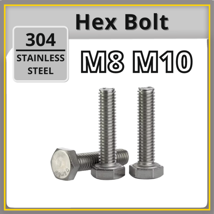 M8 M10 Hex Bolt DIN933 | SUS 304 Stainless Steel Grade A2-70 | Full ...