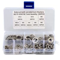 300PCS External Toothed Gasket Serrated Lock Washer Kit M2.5 M3 M4 M5 M6 M8 M10 M12 304 Stainless Steel Lock Washers DIN6798 Nails Screws  Fasteners