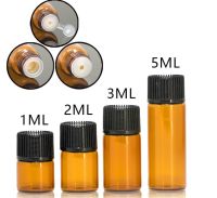 100ชิ้นล็อต1Ml 2Ml 3Ml 5Ml Mini Amber Glass Essential Oil Bottle With Black Cap Brown Glass Bottle Sample Test Refillable Bottle