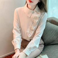 เสื้อเชิ้ตแขนยาวอารมณ์ระดับไฮเอนด์หญิงฤดูร้อน 2023 แฟชั่นเกาหลีเสื้อเชิ้ตผู้หญิงดีไซน์ใหม่