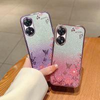 สำหรับ Oppo Reno 8 T 6 7 8 6Z Reno8 T Reno8T 4G 5G เคลือบบางพิเศษเคสมันเงาดอกไม้ซิลิโคนนิ่มไล่ระดับสีเคสป้องกันด้านหลังของเด็กผู้หญิง