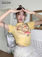 SUZZIN เสื้อยืดแขนสั้นสำหรับผู้หญิงลายแมวหวาน