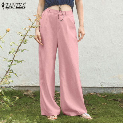 (สินค้ามาใหม่)(จัดส่งฟรี)Fancystyle ZANZEA หลวมลำลองผู้หญิงหน้ากางเกงมีซิปขากว้างกางเกงขายาวตรง #8