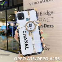 JieFie ดอกไม้หรูหราเคสโทรศัพท์สำหรับ OPPO A15 / OPPO A15S สแควร์กล่องของขวัญกันกระแทก + ผู้ถือแหวน