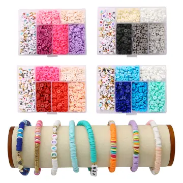 1 Set Polymer Clay Beads Bracelet Kit Friendship Bracelet Kit for  Girls,letter Beads Black White Clay Beads Kit Pearl Gold Beads for Jewelry  Making & 1roll Elastic line