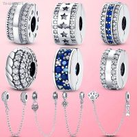 ✇ Clasp Clip 925 Silver Safety Chain Clip Charms Star Beads Stopper fit Original Pandoradora Bracelet Original DIY Jewelry