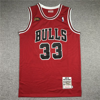 Ready Stock Newest Retro 1997-98 NBA͛ Finals Mens Mitchell Ness Chicago Bulls 33 Scottie Pippen Jersey Red Basketball Jerseys