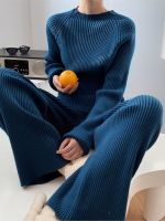 【DT】hot！ Piece Set Pullover Sweater Knit Tracksuit Waist Wide Leg Straight Pants