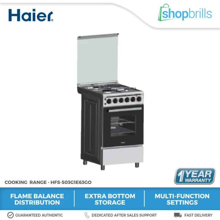 Haier HFS503G1E63GO 50cm 3 Gas Burners & 1 Electric Hot Plate with 63L