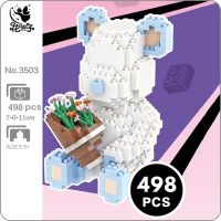 HXZ 3503 Animal World Bear Love Bouquet Flower Sit Pet Doll 3D Model Mini Diamond Blocks Bricks Building Toy for Children no Box