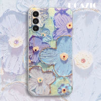 ROAZIC เคสสำหรับ Samsung Galaxy A14 5G/A14 LTE/A14 4G เคสโทรศัพท์ภาพวาดดอกไม้เคสนิ่มหรูหราสีฟ้าประกายเพชรสีฟ้าปลอกซิลิโคนแวววาว