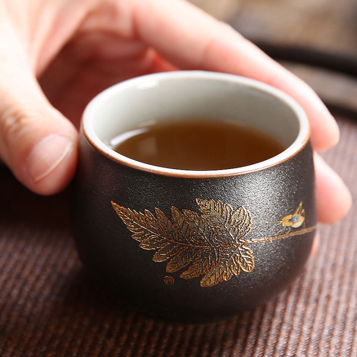 ชาตัวอย่างถ้วยชาชาเครื่องเซรามิคสีทองใบเดียว-ถ้วยชาkunfuเดียวขนาดเล็กเท่านั้นชุดน้ำชาของขวัญ