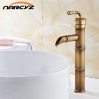 ❁ Deck Mounted Single Handle bamboo style Bathroom Sink Mixer Faucet Antique bronze high quality popular Hot and Cold Water XT933
