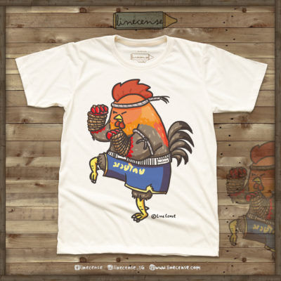 " THE MUAY CHICKEN! " เสื้อยืดสีขาว ลายไก่นักสู้ ดีไซน์สุดพิเศษ by LineCense มีสองเวอร์ชัน!!