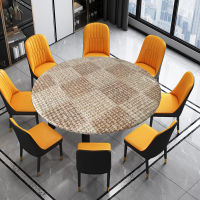 PVC Plastic Tablecloth Waterproof Oil-Proof Table Cover Round Flannel Elastic Band Party Home Dinner Mat Decorations